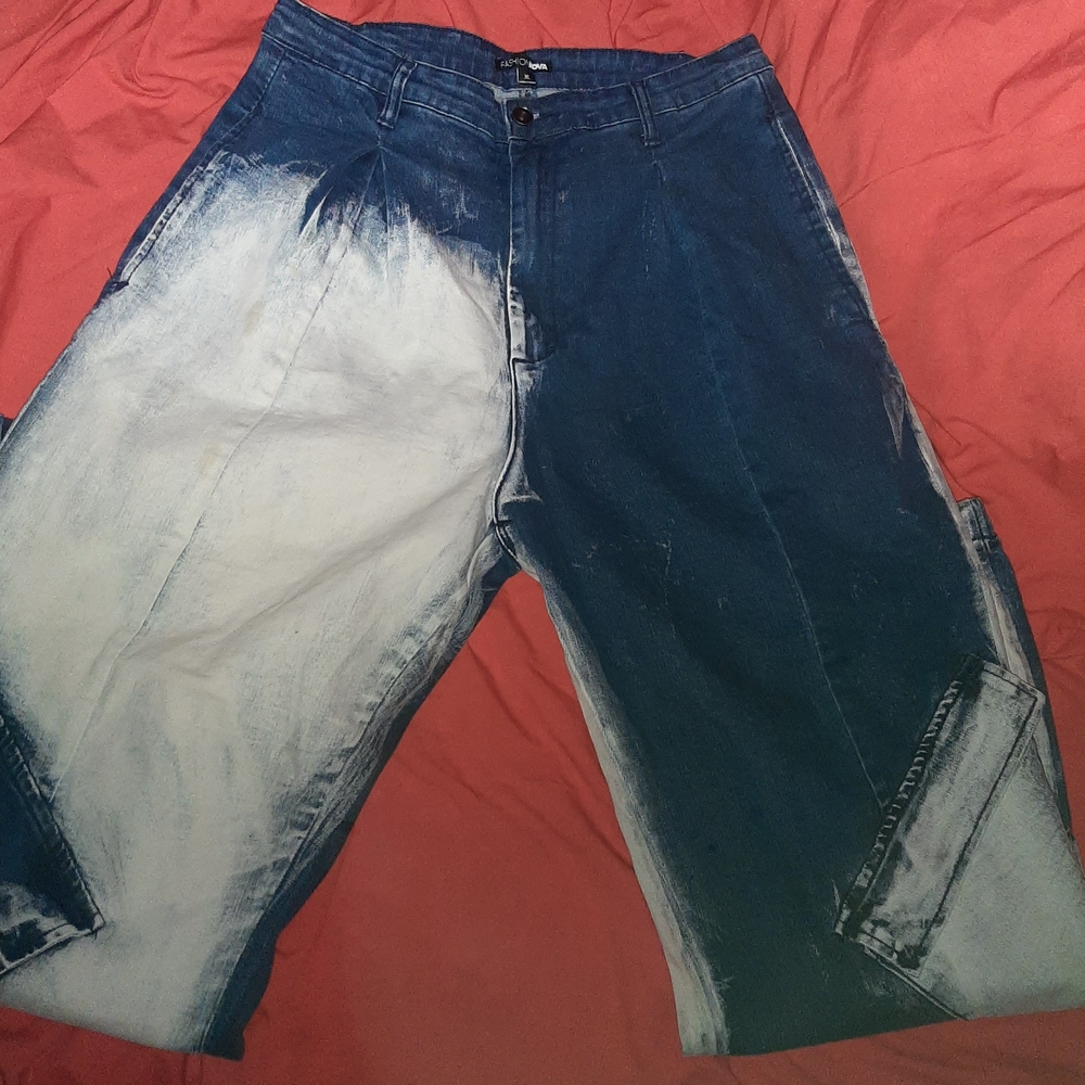 Fashion Nova Dark Blue And White Acid Wash Jeans Size XL